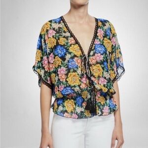 JOHNNY WAS JADE VIBRANT FLORAL PRINT AVA TOP. Sz M